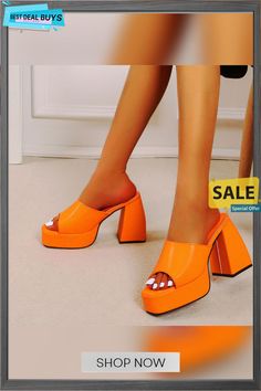 Sandals Spring Square Toe Solid Color Block Heel Sandals Women's Plus Size Women's Shoes Orange High Heel Wedge Sandals For Summer, Casual Toe Post Wedge Sandals For Party, Orange High Heel Mules For Spring, Trendy Orange Open Toe Heels, Orange High Heels For Summer, Platform Toe Post Sandals For Party, Orange Open Toe Wedge Sandals For Spring, Chic Orange High Heel Wedge Sandals, Trendy Orange Round Toe Wedge Sandals