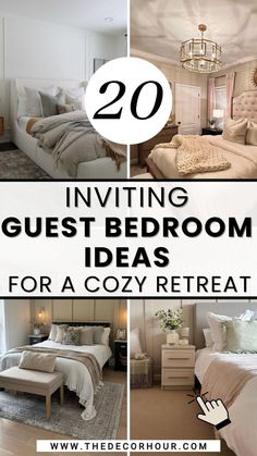 there are many different rooms in the house with text overlay that reads 20 inviting guest bedroom ideas for a cozy retreat