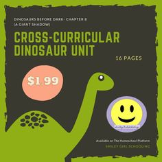 the poster for cross - curioular dinosaur unit is shown in green and pink