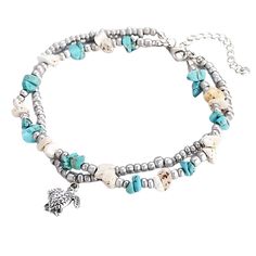 Discover the perfect blend of boho style anklets and beach vibes with our Boho Style Starfish Anklet. This bohemian anklet is designed to elevate your style and resonate with your love for the ocean and yoga. Crafted from high-quality zinc alloy, it is durable and resistant to wear, ensuring it remains a cherished accessory for years to come. Casual Metal Jewelry For Beach, Silver Metal Beaded Bracelet For Beach, Casual Silver Strand Jewelry, Silver Strand Jewelry For Festival, Festival Strand Jewelry With Starfish Charm, Silver Vacation Bracelet, Silver Bohemian Strand Anklets, Silver Beaded Bracelet With Lobster Clasp For Beach, Adjustable Ocean-inspired Metal Jewelry