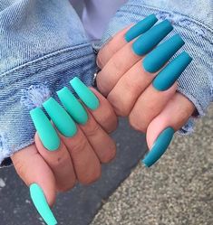 Bright Summer Acrylic Nails, Nail Hacks, Blue Nail Art Designs, Coffin Nails Matte, Light Blue Nails, Long Acrylic Nail Designs