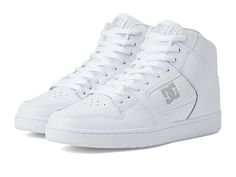 DC Manteca 4 Hi - Men's Shoes : White/White/Battleship : Endow endless comfort, support, and stability to your feet while adding some classic elegance to your athletic style, wearing the DC Manteca 4 Hi Skate Shoes. Durable leather upper. Recycled NatureTex mesh lining offers breathability. Removable cushioned EVA insole. Lace-up construction for a secure fit. Closed round toe. Injected TPR quarter logo. Padded heel and collar for added comfort. Performance cupsole with signature PILL PATTERN tr Classic High-top Mesh Sneakers, White Slip-resistant Synthetic Sneakers, Synthetic Skate Shoes With Cushioned Footbed, Synthetic Skate Shoes With Cushioned Footbed For Sports, White Classic Walking Shoes With Cushioned Footbed, Classic Walking Shoes With Ortholite Insole For Sports, Classic White Walking Shoes With Cushioned Footbed, Comfortable White Sneakers With Removable Insole, Comfortable Slip-resistant White Sneakers