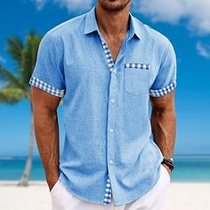 Category:Shirt; Season:Summer; Fabric:Polyester; Sleeve Length:Short Sleeve; Look After Me:Machine wash,Washable; Gender:Men's; Style:Hawaiian,Resort; Elasticity:Inelastic; Tops Type:Printed Shirts; Occasion:Vacation,Holiday,Daily Wear; Fit Type:Regular Fit; Design:Buttons,Pocket; Neckline:Turndown; Brand:OUKU; Listing Date:06/11/2024; Bust:null; Length:null; Shoulder Width:null; Sleeve Length:null Light Blue Shirt With Pockets For Summer, Light Blue Summer Shirt With Pockets, Beach Shirt With Pockets, Casual Light Blue Shirt For Beach Season, Blue Shirt With Pockets For Vacation, Blue Summer Tops For Outdoor, Blue Tops For Outdoor Summer Activities, Blue Summer Outdoor Top, Light Blue Summer Vacation Shirt