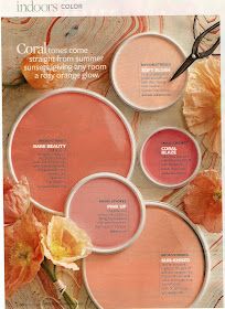 three different shades of pink and orange on the cover of an outdoor color magazine with flowers