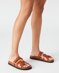 MAYVEN Camel Leather Flatform Slide Sandal | Women's Sandals – Steve Madden Weekend Work, Steve Madden Store, Apparel Merchandising, Slide Sandals, Steve Madden, Best Sellers, Camel, Womens Sandals, Leather Upper