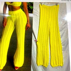 Neon Yellow Pants Loose Knit Crocheted New L/Xl Rave Punk New With Out Tags. Loose Net Crocheted Neon Yellow Pants. Knit Is Loose So They Are See Through. Awesome Color, Slight Flare With Elastic Waist. New Without Tags. Read Extra Large But Will Also Fit Size Large. Sits High On Waist Measures, Waist; 28" Fully Stretched 42" Rise; 13 Inseam 34" Length 42” This Was In My Sister’s Closet. She Passed Away November 19. Red With Green Lid Neon Yellow Pants, Pretty Shoes Sneakers, Yellow Pants, Pants Loose, Loose Knit, Pretty Shoes, Neon Yellow, My Sister, Knit Crochet