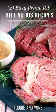 the beef is sliced and ready to be served with dipping sauces on the side