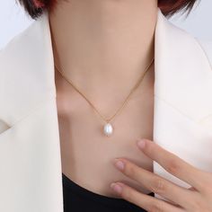 Style: Female Material: Titanium Steel, Freshwater Pearl Pearl Type: Cultured Pearl Color: White Pearl Shape: Irregular Necklace Length: 40+5cm White Pearl Necklace In Alloy For Gift, Pearl White Chain Necklace Gift, White Alloy Pearl Necklace For Gift, Elegant Stainless Steel Necklace With Pearl Chain, White Alloy Jewelry With Pearl Drop, White Drop Clavicle Chain Jewelry, Elegant Teardrop Stainless Steel Necklaces, White Drop Metal Jewelry, Irregular Necklace