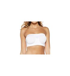 This bandeau bra features fabulous support, thanks to the underwire and compression from the advanced knit. Seamless, stretchy unlined (unpadded) underwire cups are comfortable and soft. Knit-in underband and elastic top band. give added security. Special knit-in area between cups gives extra breathability. Seamless sides for a smooth look under clothes. Strapless profile is a no-show under strapless tops. Fit Note: For a great fit that doesn't roll up and looks smoother, step into your bra, pul Eileen West, Swim Brands, Elastic Top, Top Band, Bandeau Bra, Sport Bra Top, Strapless Tops, Underwire Bra, Bra Sizes