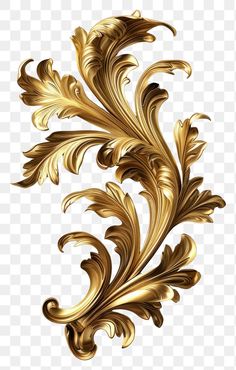 an elegant golden floral design on a transparent background, with no background clippings