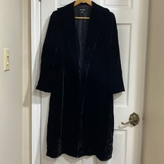 Emanuel Ungaro Long Velvet Evening Jacket Size 4/38 Condition- Like New, Gently Worn Excellent Condition Cotton Blend Slash Pockets At Sides Fully Lined Lightly Padded Shoulders. Velvet Contemporary Tailored Long Coat For Party, Fitted Long Outerwear For Evening, Fitted Long Evening Outerwear, Elegant Long Coat For Night Out, Elegant Long Outerwear For Night Out, Evening Jacket, Emanuel Ungaro, Evening Jackets, Jackets & Coats