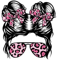 two girls wearing sunglasses with pink bows and leopard print on the side, one has her hair in pony tails