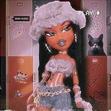 an image of a doll with tattoos on her face and hands in front of a wall