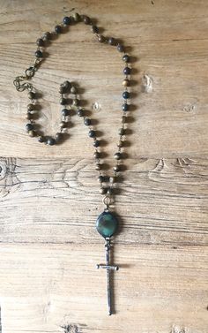 Handsoldered artisan cross on handbeaded jasper with a unique and stunning labradorite connector. -28” adjustable length Soldering Jewelry, Heishi Beads, Ethnic Jewelry, Soldering, Hand Beading, Long Necklace, Vintage Designs, Labradorite, Necklaces