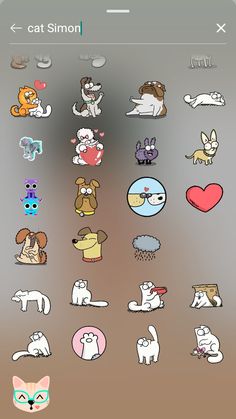 an image of cats and dogs stickers on a cell phone with the caption cat simon