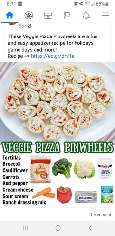 an ad for veggie pizza pinwheels on the app store's website