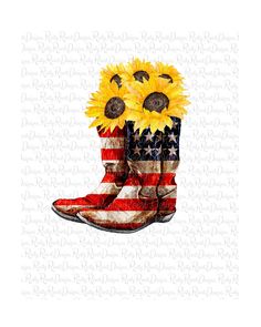 an american flag boot with sunflowers on it