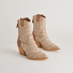 TEXIN BOOTIES BROWN MULTI RAFFIA Western Style Booties For Rodeo In Fall, Western Snip Toe Booties For Fall, Western Style Leather Sole Booties For Fall, Western Brown Booties With Reinforced Heel, Brown Western Booties With Snip Toe, Western Ankle Boots With Heel Pull Tab, Brown Western Style Booties Medium Width, Western Heeled Boots With Heel Pull Tab For Fall, Western Brown Booties With Stacked Heel