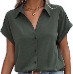 Simple Cotton Shirt, Business Casual Tops For Women, Neutral Trousers, Business Casual Outfit, Business Casual Top, Building A Business, Olive Green Color, Cuffed Shorts, Casual Tops For Women