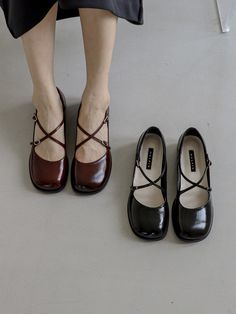 Editor's NotesMOL:pin's lovely Mary Jane shoes with the slim X-straps can be matched well with feminine casual stylings. - Lovely and girlish mood- Glossy lamb skin- Tiny double buckles- Non-slip rubber sole- Daily point itemMeasurements(in.)KR 225MM ~ 255MM / US 5.5 ~ 8.5- Heel height : 0.79 in.Composition & Care- Upper : Lamb skin / Lining : Synthetic pig skin / Sole : Rubber- Natural leather may have fine scratches and wrinkles- The half-attached insoles will be fully attached while Feminine Casual, Office Shoes Women, Work Shoes Women, Skin Line, Classy Shoes, Wide Shoes, Mary Jane Pumps, Mood Board Fashion, Jane Shoes