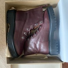 Madewell Combat Boots. Never Worn! Love Them, But They Are Bigger Than Anticipated. They Are A Size 7.5 But Fit More Like 8-8.5. Usually I’m A 7 So These Didn’t Work. Trendy Burgundy Boots With Round Toe, Casual Ankle-high Burgundy Boots, Trendy Burgundy Leather Boots, Casual Burgundy Ankle-high Boots, Madewell Boots, Brown Leather Chelsea Boots, Platform Chelsea Boots, Lug Sole Boots, Suede Chelsea Boots