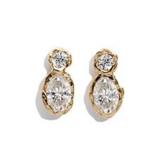 A true pair of showstoppers - introducing the Alfa Double Diamond Earrings. Whether worn as a singular expression of luxury or paired with other cherished pieces, these earrings radiate sophistication. Their size and brilliance make them a versatile choice for both special occasions and elevating your everyday style. Each diamond is meticulously cradled in a solid gold bezel that radiates Fie Isolde's iconic design philosophy. Earrings photographed have approximately 4.5 ct in diamonds I color. Sold as a pair. PRODUCT DETAILS: Earrings available in 14K or 18K yellow or white solid gold. Handmade in Los Angeles Ear studs with back SIZE & MEASUREMENTS: Length: 13mm Bridal Jewelry Collection, Double Diamond, Design Philosophy, White Solid, Iconic Design, Ear Studs, Everyday Style, Custom Jewelry, Bridal Jewelry