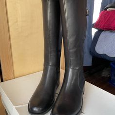 Brand New, Never Worn! Tall Black Leather Riding Boots With Fabric Lining. Waterproof, Wide Calf With Buckles And Subtle Perforation Detail. Size 9 Wide/40. Perfect Condition And Still In The Box! Black Leather Riding Boots, Rockport Shoes, Leather Riding Boots, Wide Calf, Shoes Brand, Shoe Brands, Riding Boots, Rain Boots, Black Leather