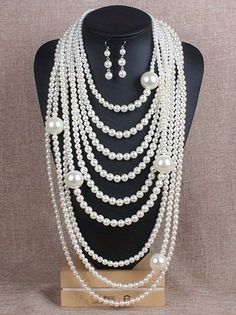 Elegant Jewelry Classy, Handmade Pearl Necklace, Jewelry Classy, Chunky Pearl Necklace, Layered Pearl Necklace, Chunky Statement Necklace, Pearl Necklace Earrings, Pearl Necklace Set, Sparkle Jewelry