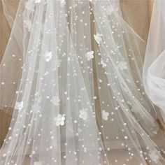 3D Flower Pearl Ivory Fabric Tulle Bridal Bridesmaid Wedding | Etsy Veil Flowers, Wedding Dress Cape, Bridesmaid Wedding Dress, Ivory Veil, Dress Cape, Cape Wedding Dress, Ivory Fabric, Fabric Stars, Pearl And Lace