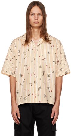 Cotton poplin shirt. Stripes and floral pattern printed throughout. · Open spread collar · Button closure · Logo flag at back collar Supplier color: Tangerine Stripes And Floral, Shirt Stripes, Bowling Shirt, Floral Prints Pattern, Cotton Poplin Shirt, Bowling Shirts, Poplin Shirt, Cotton Poplin, Bowling