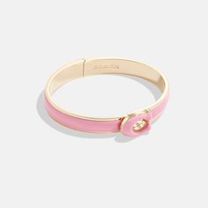 COACH®: Tabby Enamel Hinged Bangle Pink Enamel Hoop Jewelry, Designer Enamel Bangle Jewelry, Adjustable Pink Enamel Jewelry, Adjustable Black Enamel Jewelry, Adjustable Enamel Bangle, Coach Tabby, Glass Hinges, Enamel Bangle, Virtual Closet