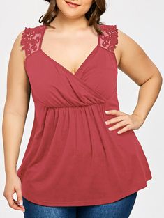 Plus Size Lace Trim Empire Waist Tank Top - Watermelon Red - 3H52622517 - Original Design-Women's Clothing  #OriginalDesignWomensClothing #Original #DesignWomen's #Clothing Spring Lace Bodice Sleeveless Camisole, Sleeveless Lace Bodice Top For Spring, Sleeveless Top With Lace Bodice For Spring, Spring Sleeveless Top With Lace Bodice, Sleeveless Lace Bodice Top, Fitted Lace Bodice Sleeveless Tank Top, Fitted Sleeveless Tank Top With Lace Bodice, Summer Sleeveless Top With Lace Bodice, Spring Lace Bodice Cami Top