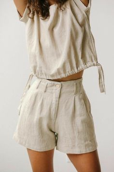 Diy Vetement, Linen Fashion, Looks Street Style, Soft Grunge, Fashion Mode, Linen Shorts, Linen Clothes, Fashion Sewing, Look Fashion