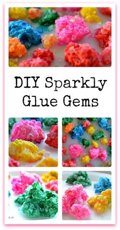 the instructions for how to make diy sprinkle glue gems with colored crochet