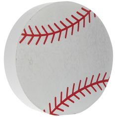 a white baseball with red stitching on the outside and inside is shown in front of a white background