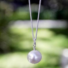 Cultured pearl pendant necklace, 'Radiant Purity' - White Pearl Necklace Birthstone Necklaces, Necklaces Pearl, Single Pearl, Pearl Chain Necklace, White Pearl Necklace, Pearl Pendant Necklace, Freshwater Cultured Pearls, Pearl Chain, Birthstone Necklace