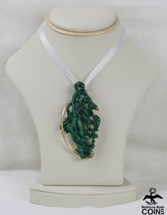 "Metal: 14k Yellow Gold .585 Weight: 24.6 grams total Measurements: 2.75\" Long; 1.40\" Wide Stone: Malachite *This exquisite pendant features elegant Chinese Woman design delicately hand-carved into green Malachite stone set into impressive 14k yellow gold. The hues of the Malachite and yellow gold pair spectacularly, giving pendant that extra WOW factor! The pendant is in beautiful condition, with little wear. Has small minor damage (missing small top right corner). If you have been searching Carved Pendant Jewelry For Formal Occasions, Green Large Pendant Jewelry For Formal Events, Formal Carved Pendant Jewelry, Formal Green Jewelry With Large Pendant, Luxury Jade Necklaces For Wedding, Chinese Woman, Chinese Take Out, Woman Design, Malachite Stone