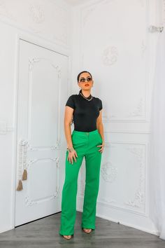 These Straight Leg Side Slit Trouser Pants are designed with a straight leg and subtle side slits, providing a sophisticated and tailored look. Made with high-quality materials, these pants are perfect for any occasion, combining comfort and style seamlessly. Elevate your wardrobe with these versatile and timeless trousers. Model is 5’4” with 3 1/2 inch heels wearing a size small. Fits true to size 2 Inch Heels, Trouser Pants, Straight Leg, Trousers, Wardrobe, Heels, High Quality, Pants, Green