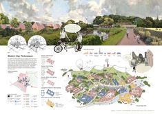 an image of a map with people walking and riding bikes in the park or town