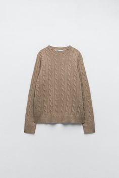 CABLE KNIT 100% CASHMERE SWEATER - Brown / Taupe | ZARA United States Zara Winter Sweater For Workwear, Zara Fall Sweater With Ribbed Cuffs, Zara Winter Workwear Sweater, Zara Sweater With Ribbed Cuffs For Fall, Classic Zara Long Sleeve Sweater, Zara Classic Long Sleeve Sweater, Zara Sweater With Ribbed Cuffs For Winter, Zara Long Sleeve Cable Knit Outerwear, Classic Zara Crew Neck Sweater