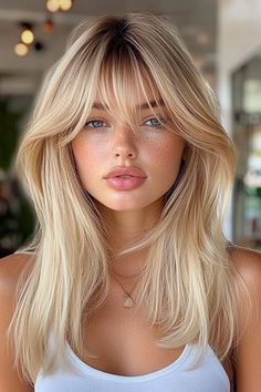 Golden Blonde Shag with Curtain Bangs Blonde Hair Curtain Bangs Short, Curtain Bangs Medium Hair With Layers, Blonde With Bangs Medium, Blonde Shag With Curtain Bangs, Whispy Curtains Bangs Medium Hair, Short Golden Blonde Hair, Shag Hairstyles With Bangs, Blonde Hair Curtain Bangs, Short Shag With Bangs