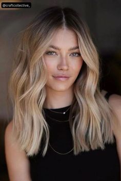 Medium Length Brown Hair With Blonde Highlights Medium Roots Blonde Hair Balayage, Blond Hair With Dark Roots, Natural Looking Blonde Highlights, Brown Roots Blonde Hair, Blonde With Brown Roots, Blonde Hair With Brown Roots, Blonde Hair Dark Roots, Dark Roots Blonde Hair Balayage, Blonde 2024