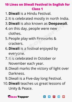 the ten lines on diwali festival in english for class 1