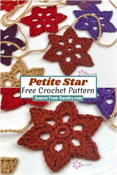 crochet pattern for a star ornament with the words pette star on it