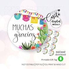 the printable stickers are designed to look like cactus and garlands with colorful flowers