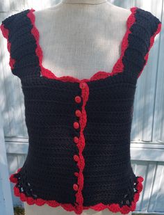 This vest is machine washable. Size shown is a 14/16, bust 34/36". Fitted Camisole Vest, Fitted Sleeveless Cotton Vest, Fitted Cotton Tank Vest, Fitted Cotton Vest Top, Fitted Red Vest Top, Red Fitted Vest Top, Crochet Vest, Vest Outfits, Womens Vest