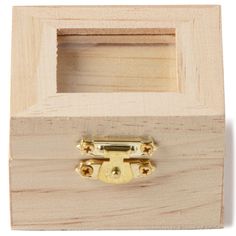 a wooden box with a gold latch on the top and bottom part in it's opening