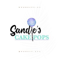 the logo for sandee's cake pops is shown in purple and blue colors