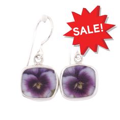 "PATTERN:               Purple Pansies SIZE:                       .5\" Wide x 1.25\" Tall (with hook) ITEM #:                    STER23-89 NOTE:  Pattern placement may vary slightly." Flower Shaped Jewelry With French Hook For Gifts, Flower-shaped Earrings With French Hook As Gift, Flower Shaped Earrings With French Hook For Gift, Purple Pansies, Jewelry Purple, Purple Pansy, Broken China Jewelry, China Jewelry, Broken China