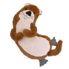 an otter stuffed animal sitting on its back